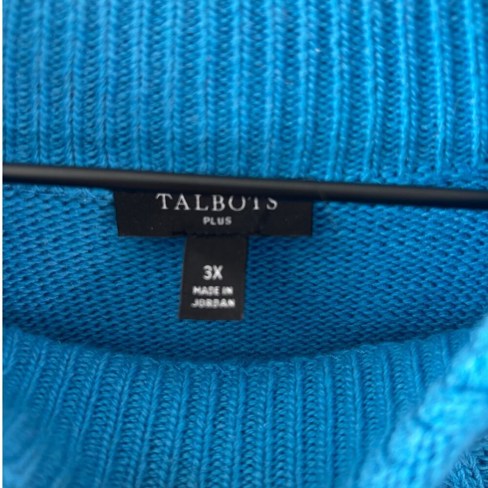 Talbots Plus Blue Mock Neck Cable Knit Sweater 3x - image 4